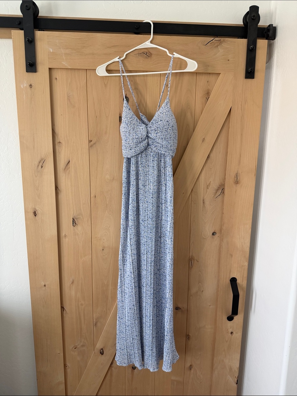 a new day - Light Blue Floral Maxi Slip Dress with Twist Front